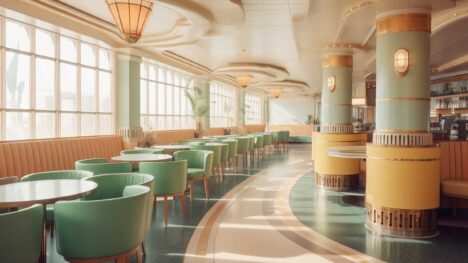 ai generated concept of an art deco coffee house on board a cruise ship