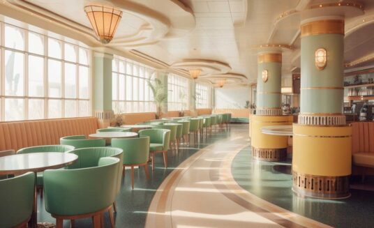 ai generated concept of an art deco coffee house on board a cruise ship